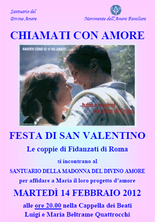 Martedì 14 febbraio ore 20: incontro di Preghiera dei fidanzati